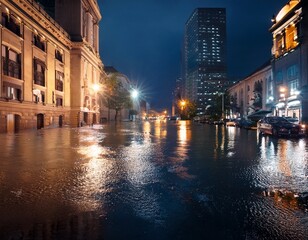 night street flooded urban wet