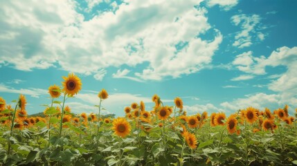 Sunny Spring & Summer Meadows: Yellow Sunflowers, Blue Skies, and Bees in Rural Flower Fields & Gardens