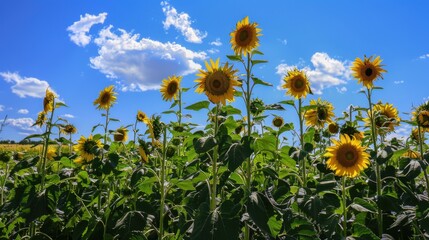 Sunny Spring & Summer Meadows: Yellow Sunflowers, Blue Skies, and Bees in Rural Flower Fields & Gardens