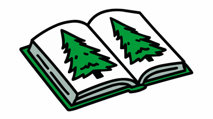 Open book with Christmas tree pattern on pages for holiday branding and seasonal design projects