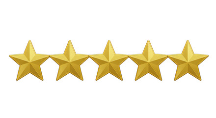 Five golden star rating isolated on transparent background, a symbol of excellence and customer satisfaction
