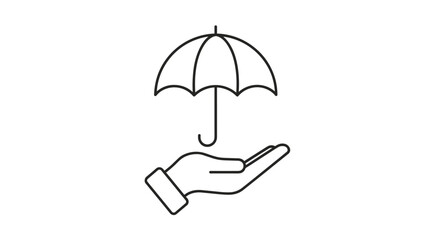 Hand holding umbrella icon. Concept of insurance, protection, safety, and security. Metaphor for risk management, coverage, support, and care. Financial safety net symbol.