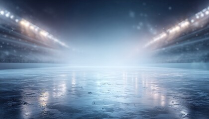 Icy Surface And Blurred Ice Hockey Stadium In The Winter: A Spectacle Of Winter Sports For Enthusiasts And Fans Alike.