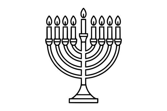 black and white menorah with lit candles clip art preview