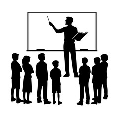 Teacher Explaining Lesson to Students Silhouette Vector Illustration