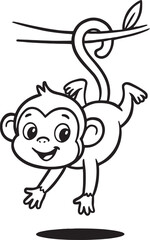 Playful cartoon monkey swinging on a vine, ready for adventure