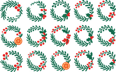 christmas wreath clipart set with holly, berries, and greenery – festive holiday frame collection