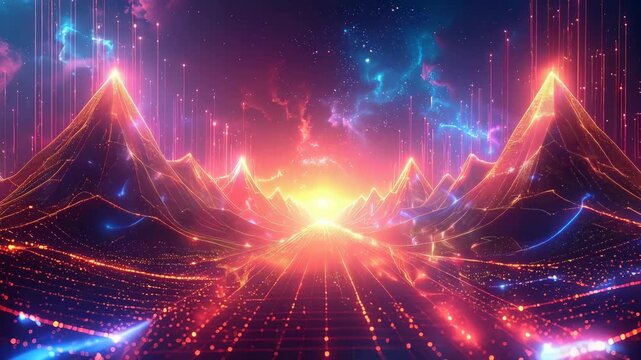 Geometric lines combined with glowing light particles, cyber abstract background