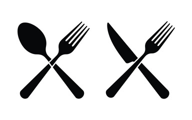 Crossed fork spoon and knife silhouette icon for dining and restaurant