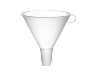 White, plastic funnel w/ handle on black