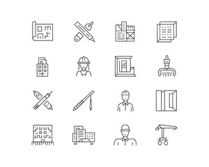 Architectural and engineering icons representing design and construction