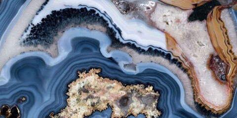 Fototapeta premium Elegant Blue and Gold Agate Slice Abstract Background Texture.