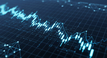 Abstract financial chart with candlestick pattern and line graph, representing market trend, data analysis, investment strategy, economic movement