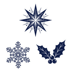 Detailed Christmas Symbol Stencil Art Silhouette Vector Set