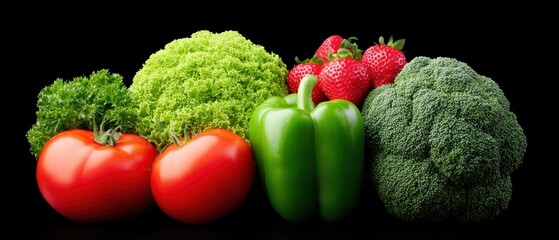 Vibrant Fresh Healthy Produce: Fruits & Vegetables on Black