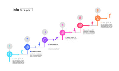 Business timeline infographic ladder. with icons and 6 steps. Business Milestone. Vector illustration