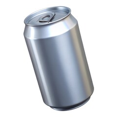 A metallic beverage can with a pull tab lid isolated on white background