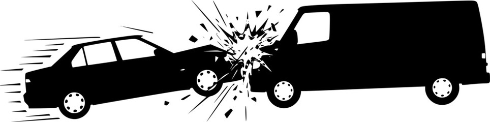 car crash, black car, black van