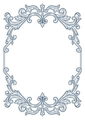 Elegant floral Baroque frames in blue tones. Hand-drawn minimalist line art vector design with elegantand royal ornaments . Perfect for invitations, wedding monogram, logos, and classic prints