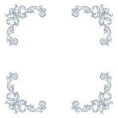 Elegant floral Baroque corners in blue tones. Hand-drawn minimalist line art vector design with elegant and royal ornaments . Perfect for invitations, wedding monogram, logos, and classic prints