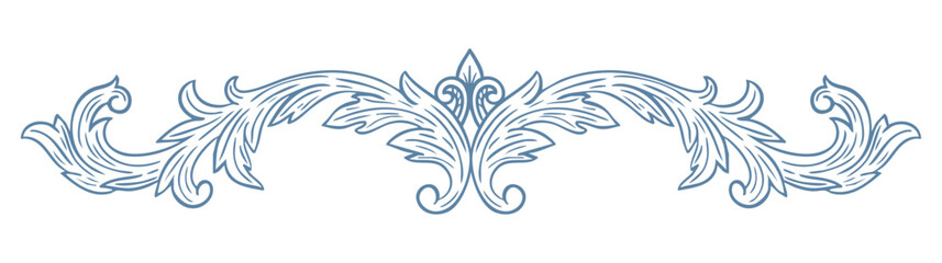 Elegant floral Baroque dividers in blue tones. Hand-drawn minimalist line art vector design with elegant and royal ornaments . Perfect for invitations, wedding monogram, logos, and classic prints.