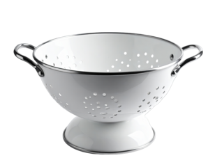 White metal colander with base and handles