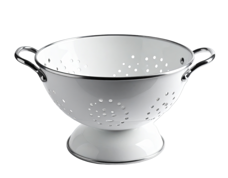 White metal colander with base and handles