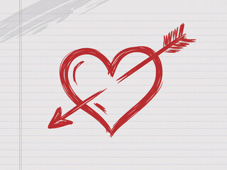 Express your love with this handwritten heart pierced by an arrow, perfect for Valentine's Day or any romantic occasion, conveying heartfelt emotion