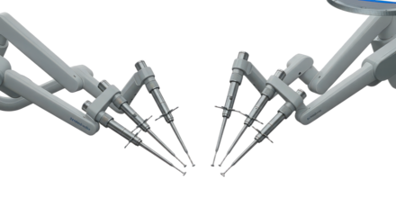 Robotic surgery arms isolated on transparent background, advanced technology for minimally invasive procedures