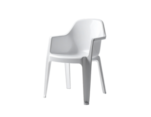 Sleek, glossy, white plastic chair. Isolated studio shot