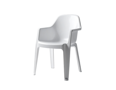 Sleek, glossy, white plastic chair. Isolated studio shot