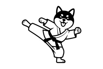 Fototapeta premium Cheerful Shiba Inu in Karate Uniform Mid-Kick Cartoon Vector Generative AI