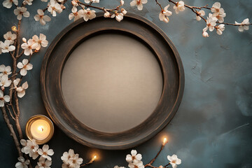 Japanese Cherry Blossom Frame with Candle Glow