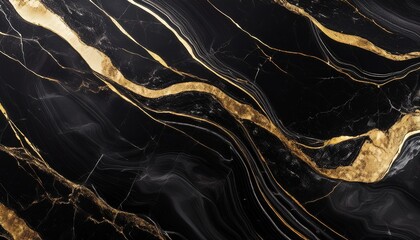 Obraz premium elegant black marble texture with golden veins and sparkling particles for luxurious backgrounds