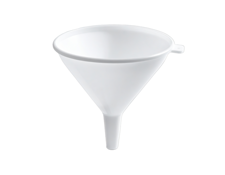 White funnel, angled view, smooth surface, against black