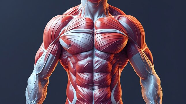 Anatomical illustration of the muscular system of the human torso and arms