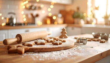 Freshly baked and delicious Christmas gingerbread cookies on the table
