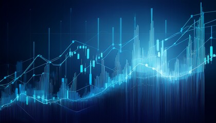business and finance growth stock market candlestick chart with bar graph on blue background
