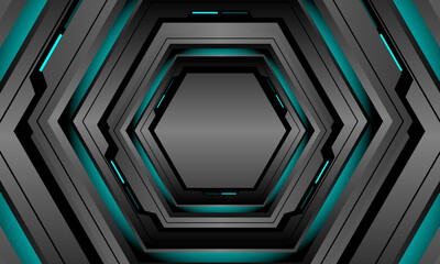 Abstract grey metallic hexagon blue light cyber geometric design modern technology futuristic background vector