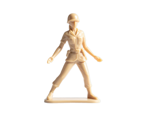 Beige toy soldier standing, facing forward, dark background