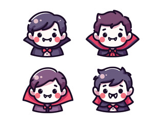 Adorable Cartoon Dracula Vector Set with Funny Expressions and Pointed Fangs