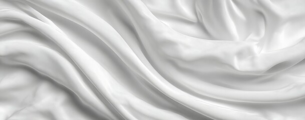 White fabric with a wave pattern. The fabric is smooth and silky. The wave pattern is subtle and elegant