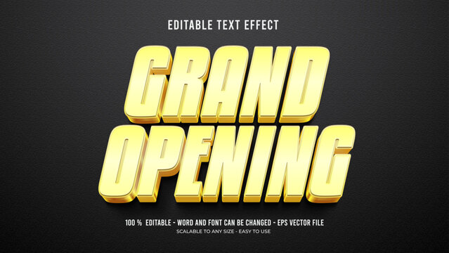 grand opening editable text effect 3d