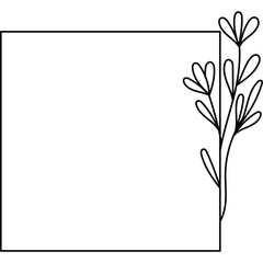 Minimalist Square Frame Adorned with Delicate Line Art Botanical Sprig Against a Clean White Background for Elegant Design Projects