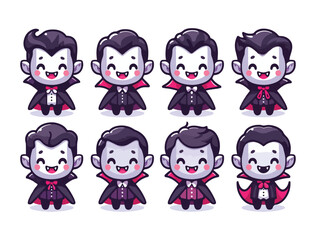 Flat Halloween Character Vector Set Featuring Cute Smiling Vampire