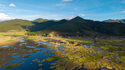 The natural scenery of Caohai in Lugu Lake, Sichuan, China