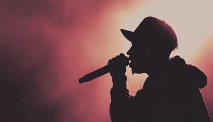 Spectacular Performance: Silhouette Of Young Rap Singer Rocking The Stage In A Concert Setting. Exciting And Energetic Performance.