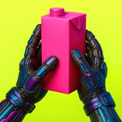 robot with a pink milk mockup