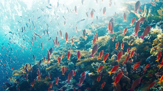 Healthy coral reef in Indonesia. Vivid and healthy coral reef full of life and fish in Indonesia. Underwater view of the tropical sea near the Alor island in Indonesia