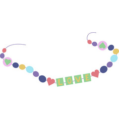 Whimsical Love Banner with Colorful Beads and Pastel Accents on a Transparent Background